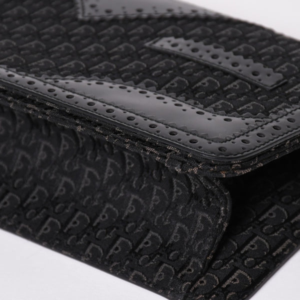 極美品 Christian Dior クリスチャンディオール ジャガード トロッター柄ワンショルダーバッグ 02-MA-0024 コットンキャンバス レザー 中古 4a003557