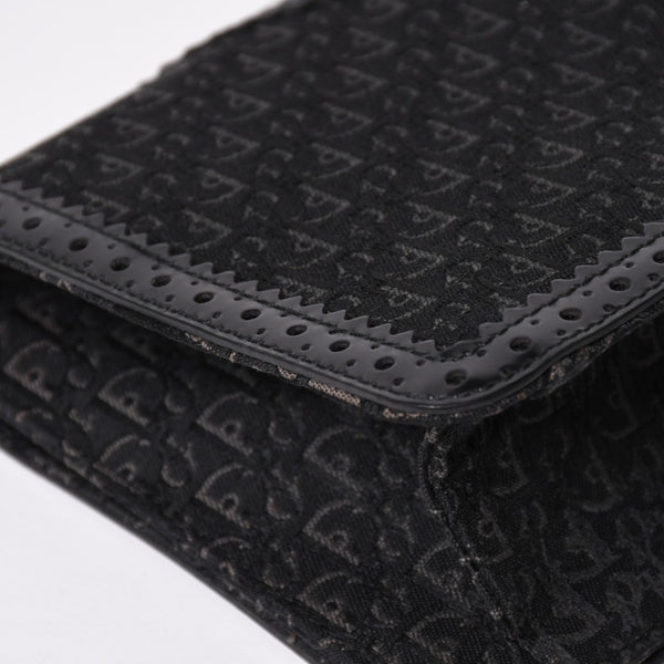 極美品 Christian Dior クリスチャンディオール ジャガード トロッター柄ワンショルダーバッグ 02-MA-0024 コットンキャンバス レザー 中古 4a003557