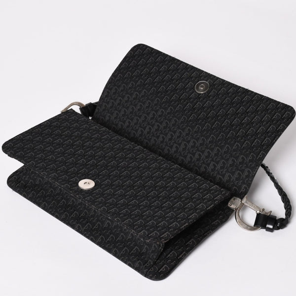 極美品 Christian Dior クリスチャンディオール ジャガード トロッター柄ワンショルダーバッグ 02-MA-0024 コットンキャンバス レザー 中古 4a003557