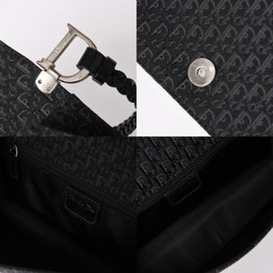 極美品 Christian Dior クリスチャンディオール ジャガード トロッター柄ワンショルダーバッグ 02-MA-0024 コットンキャンバス レザー 中古 4a003557