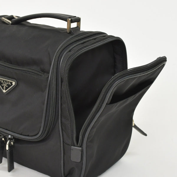 PRADA プラダ Re-Nylon トラベルバッグ キャリーオンバッグ WS28536 ポーチ ナイロン サフィアーノレザー トライアングルロゴ ブラック 2way 美品 中古 4a003486