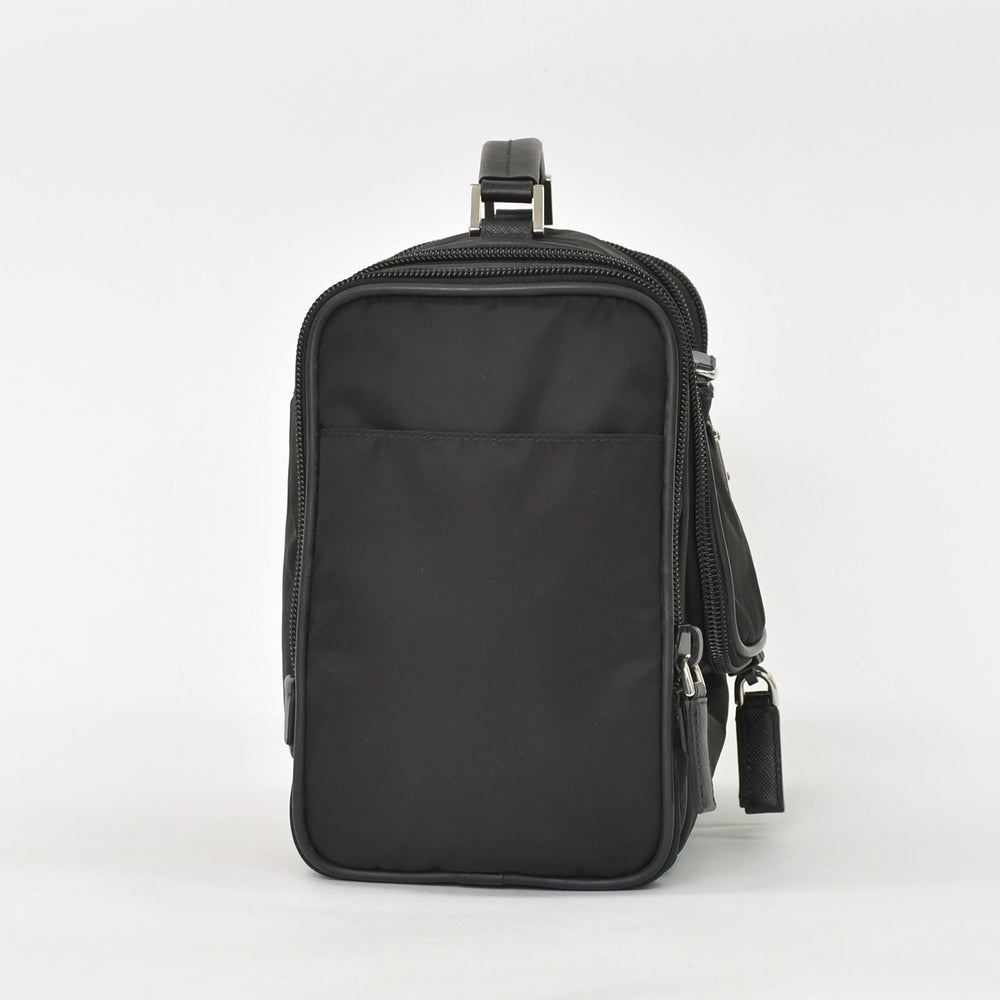 PRADA Re-Nylon Travel Bag Carry-on Bag WS28536 Pouch Nylon Saffiano Leather Triangle Logo Black 2way Good Condition Used 4a003486