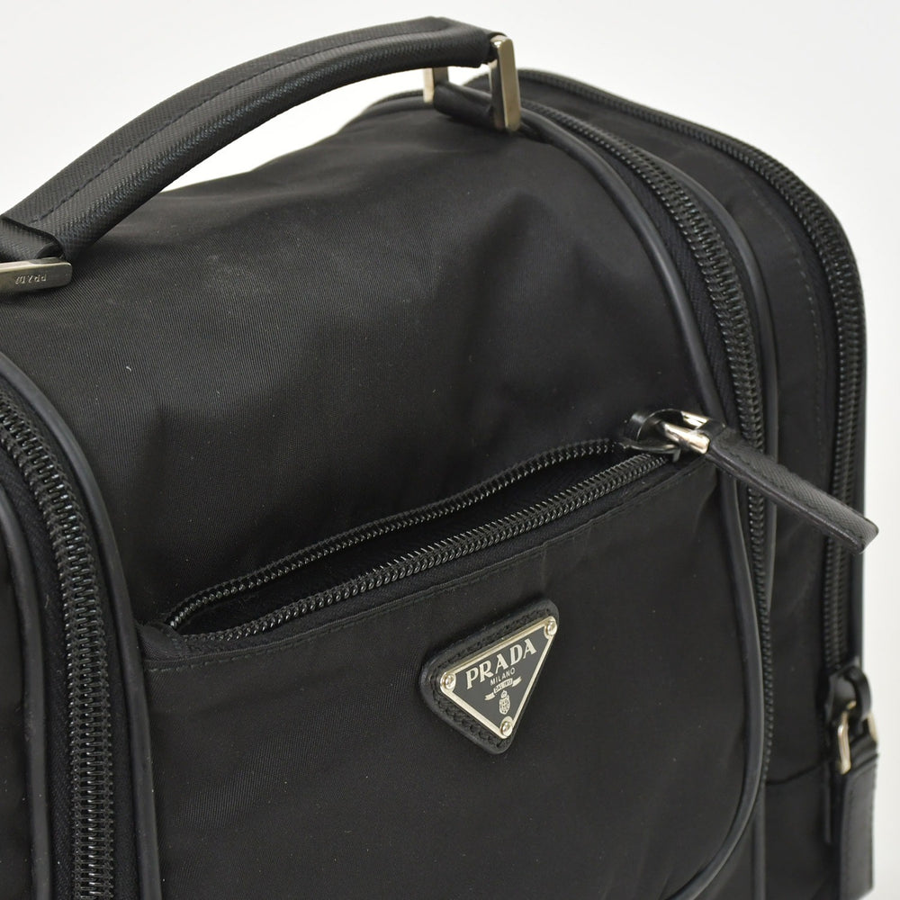 PRADA Re-Nylon Travel Bag Carry-on Bag WS28536 Pouch Nylon Saffiano Leather Triangle Logo Black 2way Good Condition Used 4a003486