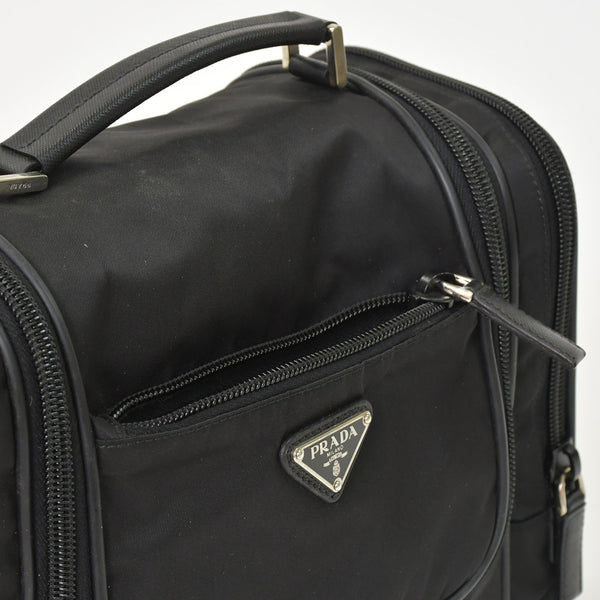 PRADA プラダ Re-Nylon トラベルバッグ キャリーオンバッグ WS28536 ポーチ ナイロン サフィアーノレザー トライアングルロゴ ブラック 2way 美品 中古 4a003486