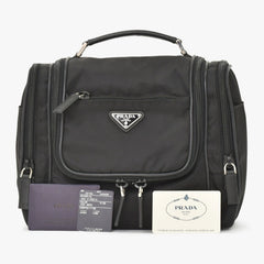 PRADA プラダ Re-Nylon トラベルバッグ キャリーオンバッグ WS28536 ポーチ ナイロン サフィアーノレザー トライアングルロゴ ブラック 2way 美品 中古 4a003486