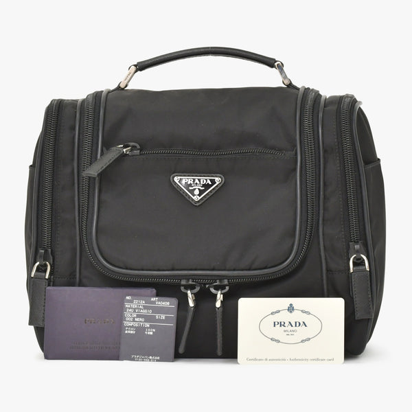 PRADA プラダ Re-Nylon トラベルバッグ キャリーオンバッグ WS28536 ポーチ ナイロン サフィアーノレザー トライアングルロゴ ブラック 2way 美品 中古 4a003486