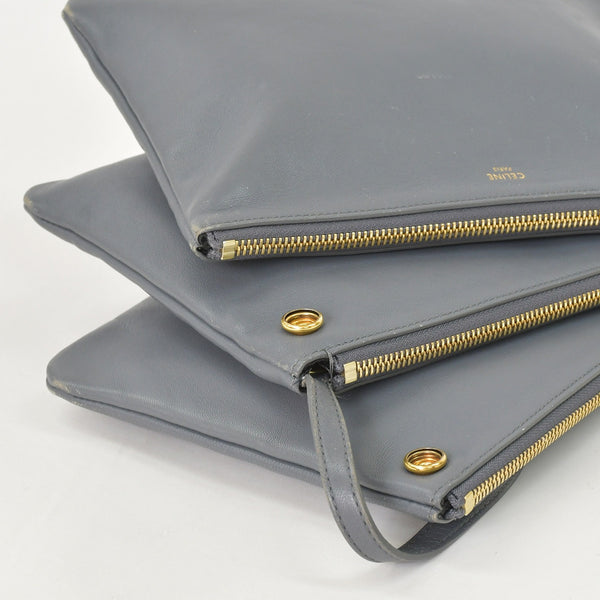 CELINE セリーヌ トリオ Shoulder Bag ショルダーバッグ ライトグレー ゴールド金具 S-AT-1118 美品 中古 4a003245