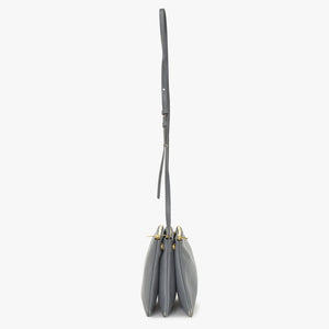 CELINE セリーヌ トリオ Shoulder Bag ショルダーバッグ ライトグレー ゴールド金具 S-AT-1118 美品 中古 4a003245