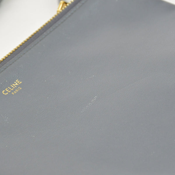 CELINE セリーヌ トリオ Shoulder Bag ショルダーバッグ ライトグレー ゴールド金具 S-AT-1118 美品 中古 4a003245