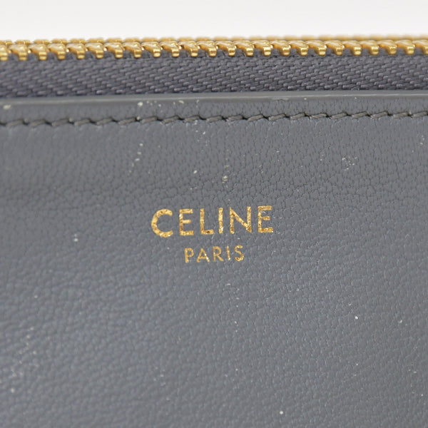 CELINE セリーヌ トリオ Shoulder Bag ショルダーバッグ ライトグレー ゴールド金具 S-AT-1118 美品 中古 4a003245