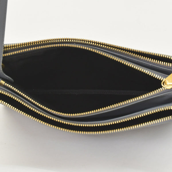 CELINE セリーヌ トリオ Shoulder Bag ショルダーバッグ ライトグレー ゴールド金具 S-AT-1118 美品 中古 4a003245
