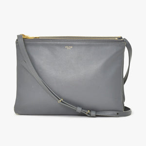 CELINE セリーヌ トリオ Shoulder Bag ショルダーバッグ ライトグレー ゴールド金具 S-AT-1118 美品 中古 4a003245