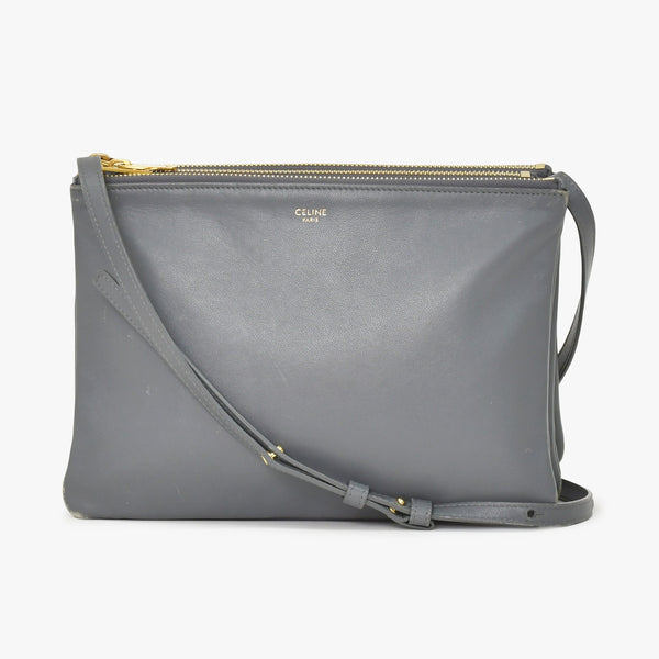 CELINE セリーヌ トリオ Shoulder Bag ショルダーバッグ ライトグレー ゴールド金具 S-AT-1118 美品 中古 4a003245