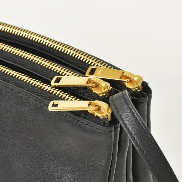CELINE セリーヌ トリオショルダーバッグ Shoulder Bag W CU 3109 ブラック Black レザー Leather 美品 中古 4a002910