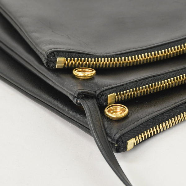 CELINE セリーヌ トリオショルダーバッグ Shoulder Bag W CU 3109 ブラック Black レザー Leather 美品 中古 4a002910
