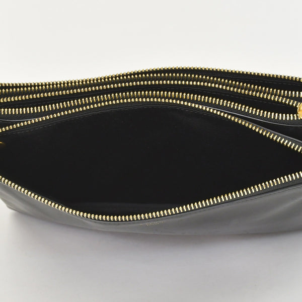 CELINE セリーヌ トリオショルダーバッグ Shoulder Bag W CU 3109 ブラック Black レザー Leather 美品 中古 4a002910