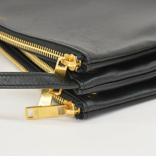 CELINE セリーヌ トリオショルダーバッグ Shoulder Bag W CU 3109 ブラック Black レザー Leather 美品 中古 4a002910