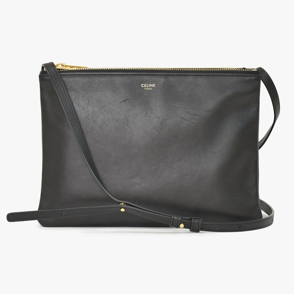 CELINE セリーヌ トリオショルダーバッグ Shoulder Bag W CU 3109 ブラック Black レザー Leather 美品 中古 4a002910