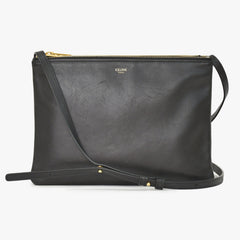 CELINE セリーヌ トリオショルダーバッグ Shoulder Bag W CU 3109 ブラック Black レザー Leather 美品 中古 4a002910