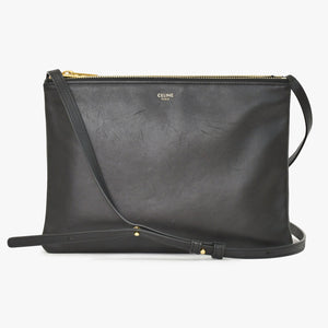 CELINE セリーヌ トリオショルダーバッグ Shoulder Bag W CU 3109 ブラック Black レザー Leather 美品 中古 4a002910