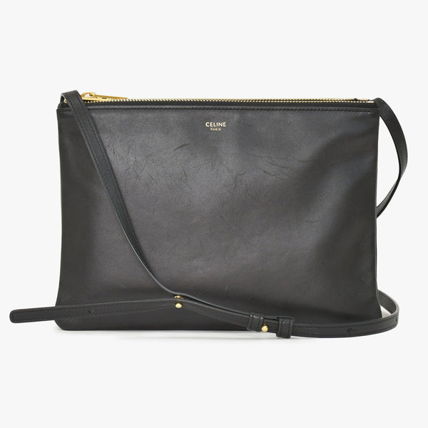 CELINE セリーヌ トリオショルダーバッグ Shoulder Bag W CU 3109 ブラック Black レザー Leather 美品 中古 4a002910