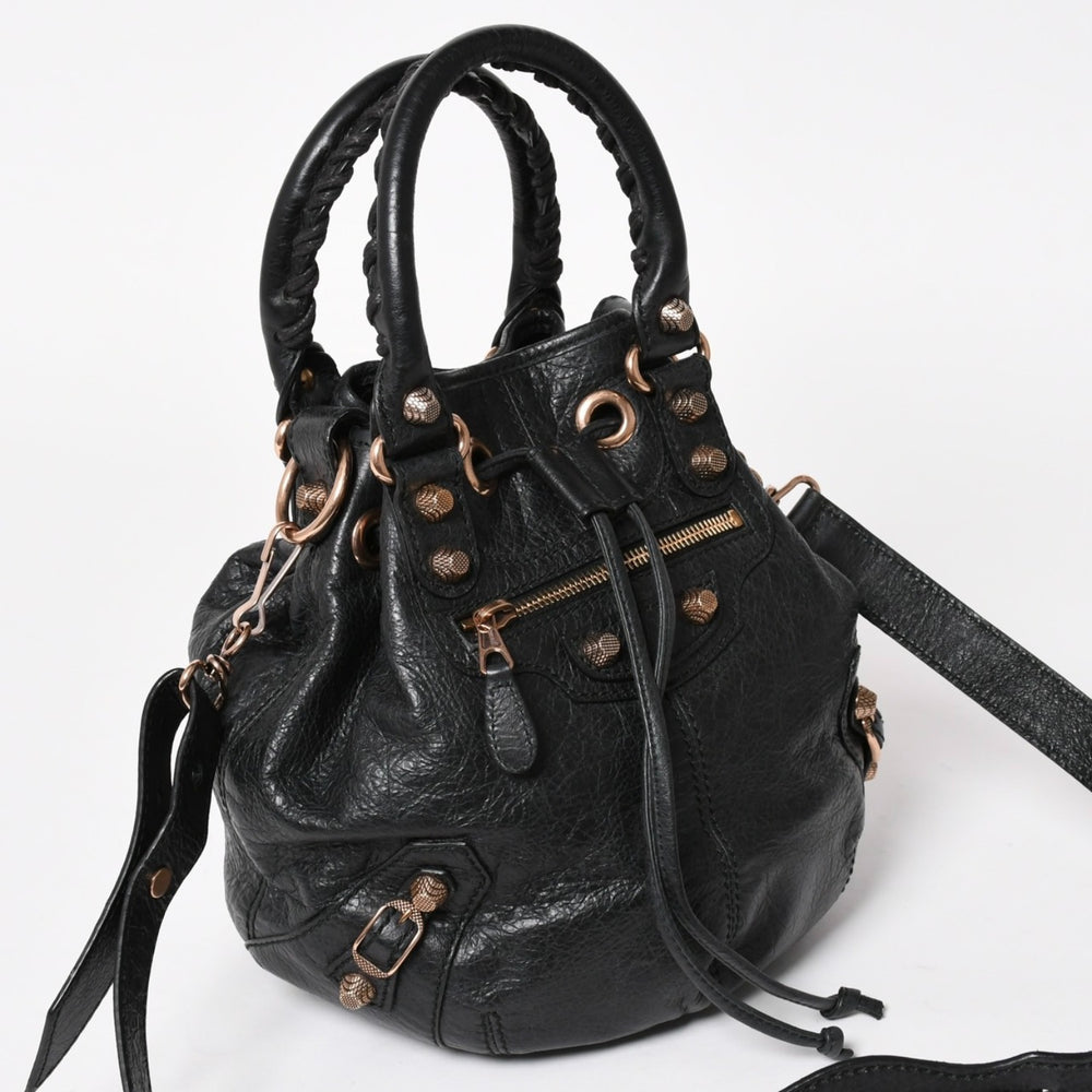 極美品 BALENCIAGA バレンシアガ ジャイアントミニポンポン ショルダーバッグ 2WAY ハンドバッグ ラムスキン ピンクゴールド金具 中古 4a003514