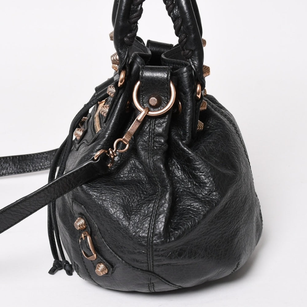 極美品 BALENCIAGA バレンシアガ ジャイアントミニポンポン ショルダーバッグ 2WAY ハンドバッグ ラムスキン ピンクゴールド金具 中古 4a003514
