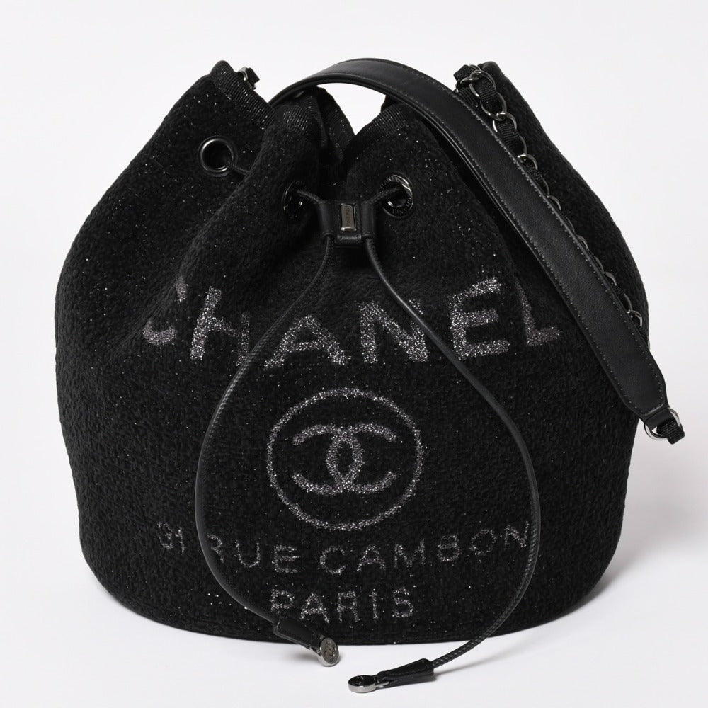 極美品 CHANEL シャネル Deauville ドーヴィル チェーンワンショルダーバッグ A57536 28番台 ココマーク ツイード 巾着型 中古 4a003491