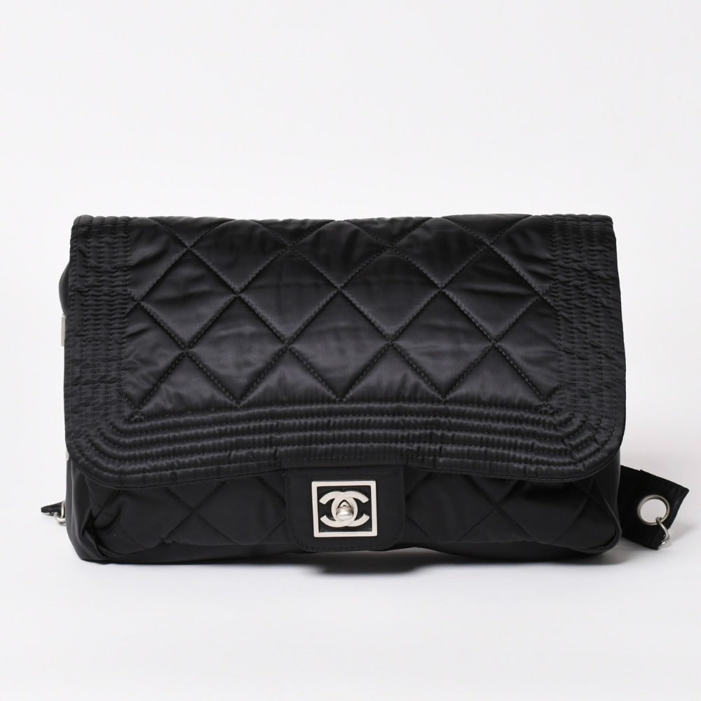 極美品 CHANEL シャネル スポーツライン ココマーク リュック バックパック チェーン 10番台 A29851 ナイロン ブラック シルバー金具 中古 4a003530