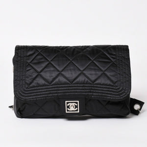 極美品 CHANEL シャネル スポーツライン ココマーク リュック バックパック チェーン 10番台 A29851 ナイロン ブラック シルバー金具 中古 4a003530