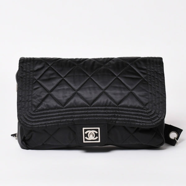 極美品 CHANEL シャネル スポーツライン ココマーク リュック バックパック チェーン 10番台 A29851 ナイロン ブラック シルバー金具 中古 4a003530