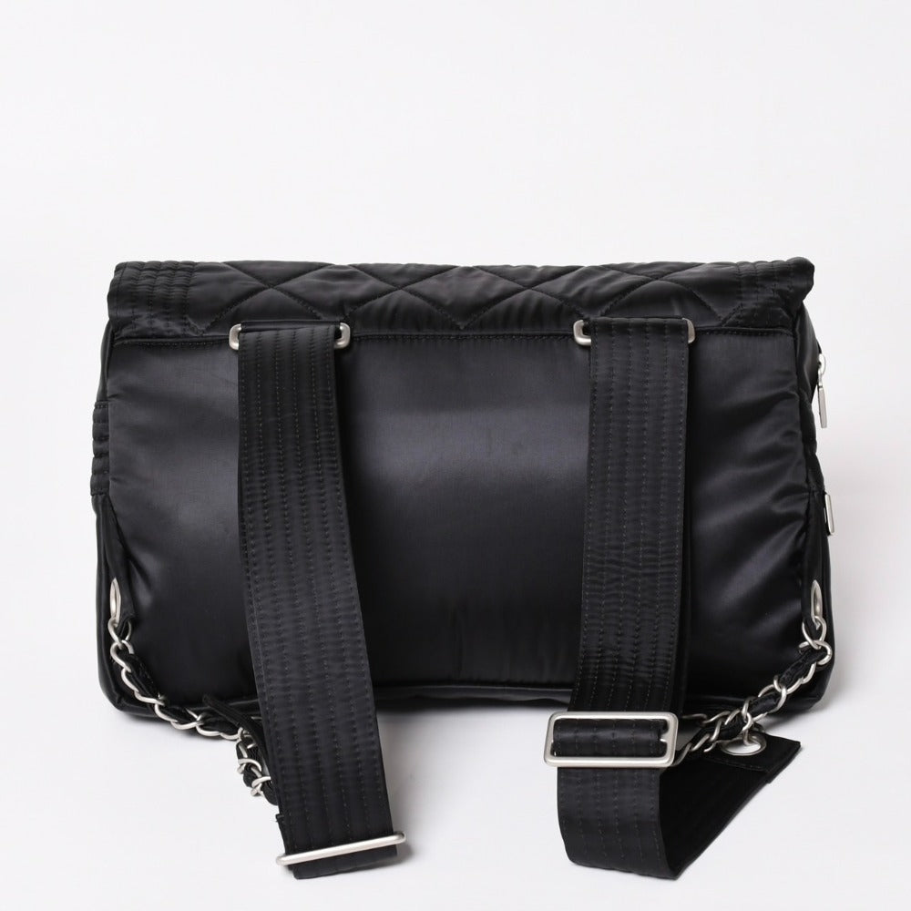 極美品 CHANEL シャネル スポーツライン ココマーク リュック バックパック チェーン 10番台 A29851 ナイロン ブラック シルバー金具 中古 4a003530