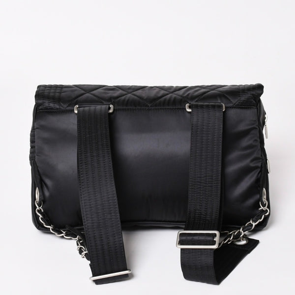 極美品 CHANEL シャネル スポーツライン ココマーク リュック バックパック チェーン 10番台 A29851 ナイロン ブラック シルバー金具 中古 4a003530