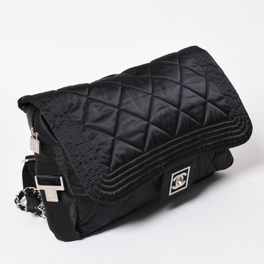 Very Good Condition CHANEL CHANEL Sports Line Coco Mark Rucksack Backpack Chain No. 10 A29851 Nylon Black Silver Hardware Used 4a003530