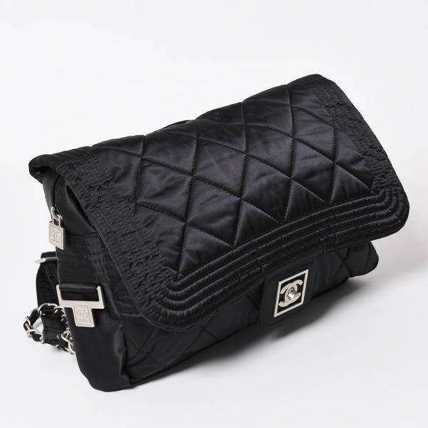 極美品 CHANEL シャネル スポーツライン ココマーク リュック バックパック チェーン 10番台 A29851 ナイロン ブラック シルバー金具 中古 4a003530