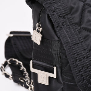 極美品 CHANEL シャネル スポーツライン ココマーク リュック バックパック チェーン 10番台 A29851 ナイロン ブラック シルバー金具 中古 4a003530