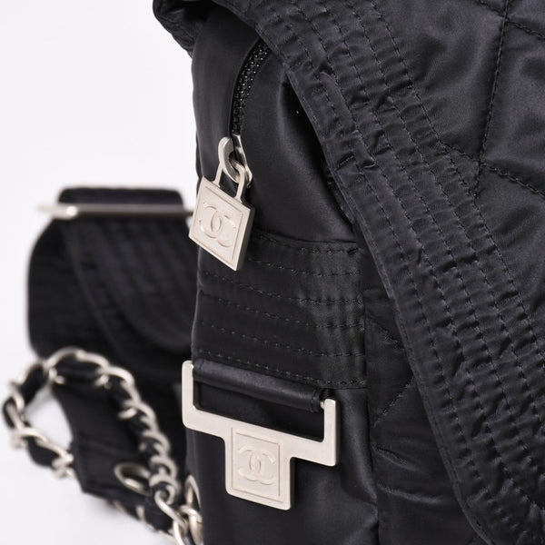 極美品 CHANEL シャネル スポーツライン ココマーク リュック バックパック チェーン 10番台 A29851 ナイロン ブラック シルバー金具 中古 4a003530