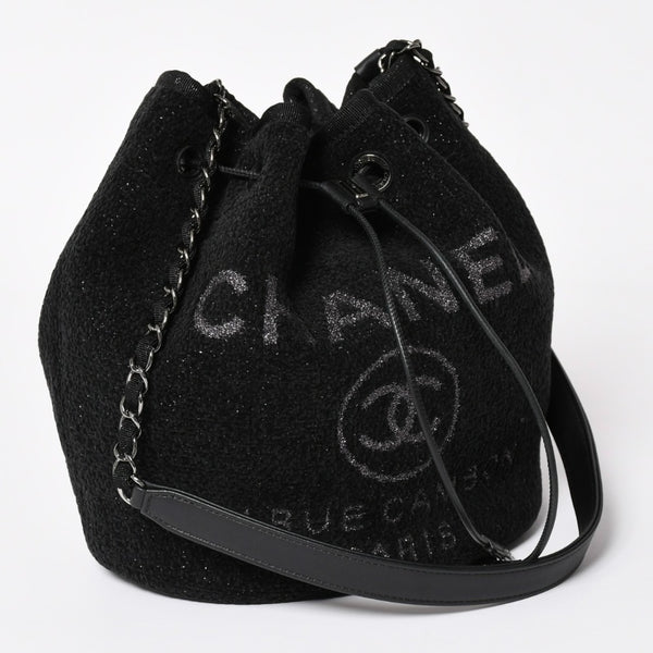 極美品 CHANEL シャネル Deauville ドーヴィル チェーンワンショルダーバッグ A57536 28番台 ココマーク ツイード 巾着型 中古 4a003491