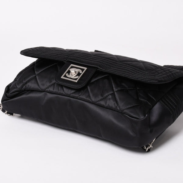 極美品 CHANEL シャネル スポーツライン ココマーク リュック バックパック チェーン 10番台 A29851 ナイロン ブラック シルバー金具 中古 4a003530