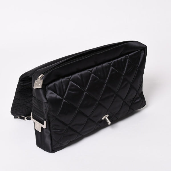 極美品 CHANEL シャネル スポーツライン ココマーク リュック バックパック チェーン 10番台 A29851 ナイロン ブラック シルバー金具 中古 4a003530
