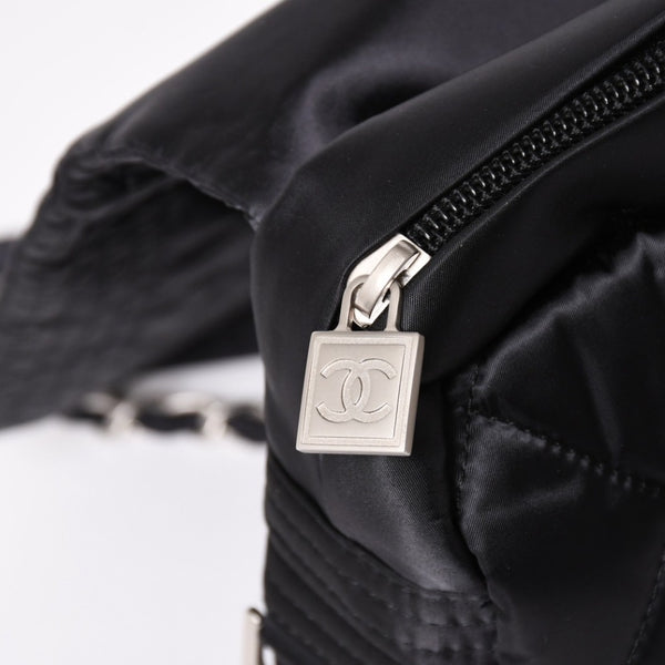 極美品 CHANEL シャネル スポーツライン ココマーク リュック バックパック チェーン 10番台 A29851 ナイロン ブラック シルバー金具 中古 4a003530