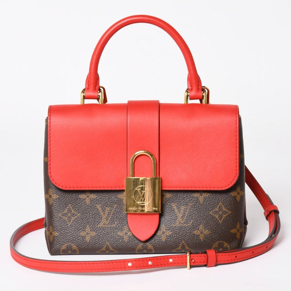 極美品 LOUIS VUITTON ルイヴィトン ロッキーBB ショルダーバッグ ハンドバッグ M44322 モノグラムキャンバス LVパドロック ブラウン レッド ゴールド金具 中古 4a003552
