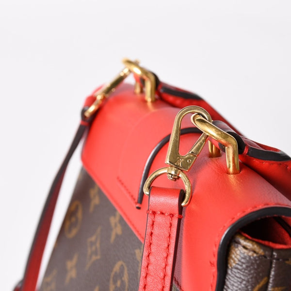 極美品 LOUIS VUITTON ルイヴィトン ロッキーBB ショルダーバッグ ハンドバッグ M44322 モノグラムキャンバス LVパドロック ブラウン レッド ゴールド金具 中古 4a003552