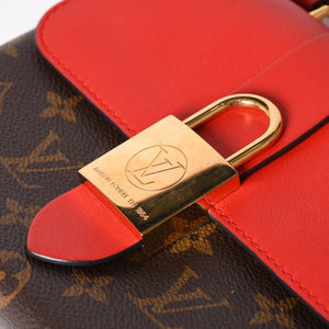 極美品 LOUIS VUITTON ルイヴィトン ロッキーBB ショルダーバッグ ハンドバッグ M44322 モノグラムキャンバス LVパドロック ブラウン レッド ゴールド金具 中古 4a003552