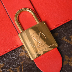 極美品 LOUIS VUITTON ルイヴィトン ロッキーBB ショルダーバッグ ハンドバッグ M44322 モノグラムキャンバス LVパドロック ブラウン レッド ゴールド金具 中古 4a003552
