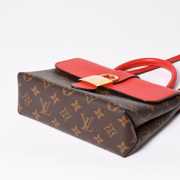 極美品 LOUIS VUITTON ルイヴィトン ロッキーBB ショルダーバッグ ハンドバッグ M44322 モノグラムキャンバス LVパドロック ブラウン レッド ゴールド金具 中古 4a003552