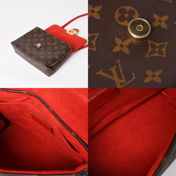 極美品 LOUIS VUITTON ルイヴィトン ロッキーBB ショルダーバッグ ハンドバッグ M44322 モノグラムキャンバス LVパドロック ブラウン レッド ゴールド金具 中古 4a003552