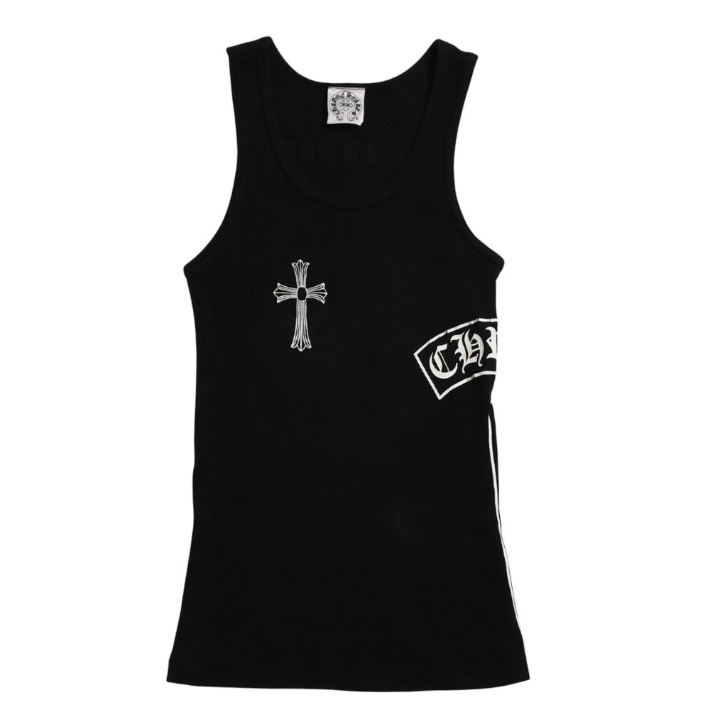 CHROME HEARTS Ribbed Tank Top CH Cross Scroll Logo Black White M Size Good Condition Used 4a003570