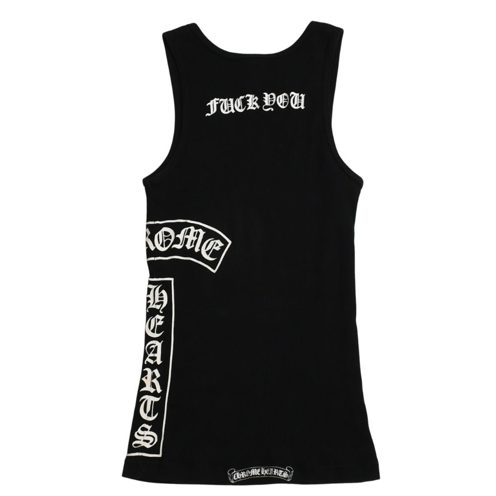 CHROME HEARTS Ribbed Tank Top CH Cross Scroll Logo Black White M Size Good Condition Used 4a003570
