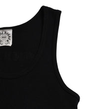 画像をギャラリービューアに読み込む, CHROME HEARTS クロムハーツ リブタンクトップ CHクロス スクロールロゴ ブラック ホワイト Mサイズ 美品 中古 4a003570